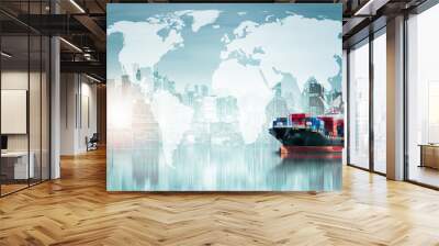 Global business logistics import export background and container cargo freight ship transport concept Wall mural