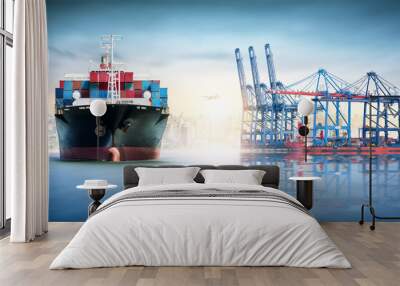 global business logistics import export of containers cargo freight ship during loading at industria Wall mural