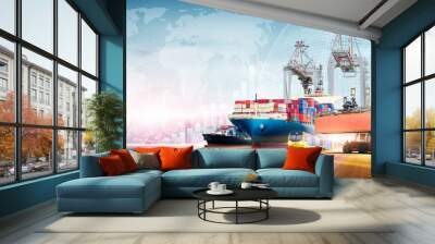 global business logistics import export of containers cargo freight ship loading at industrial port  Wall mural