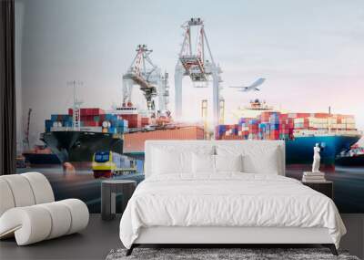 Global business logistics transport import export and International trade concept, Logistic distribution of containers cargo freight ship, train, truck, airplane, Transportation industry background Wall mural