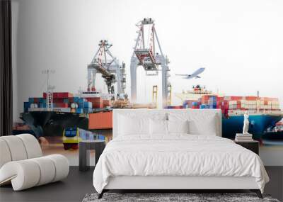 Global business logistics transport import export and International trade concept, Logistics distribution of containers cargo freight ship, Truck and train on white background, Transportation industry Wall mural