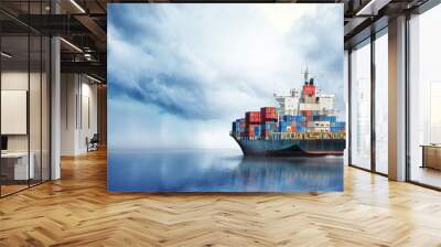 International Container Cargo ship in the ocean, Freight Transportation, Nautical Vessel Wall mural