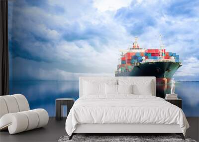 International Container Cargo ship in the ocean, Freight Transportation, Shipping, Nautical Vessel Wall mural