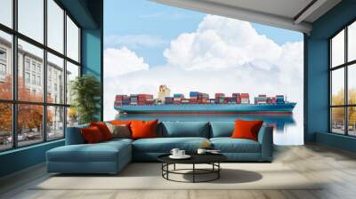 Logistics and transportation of International Container Cargo ship in the ocean, Freight Transportation, Shipping Wall mural