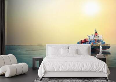 logistics and transportation of international container cargo ship in the ocean at sea sunset time,  Wall mural