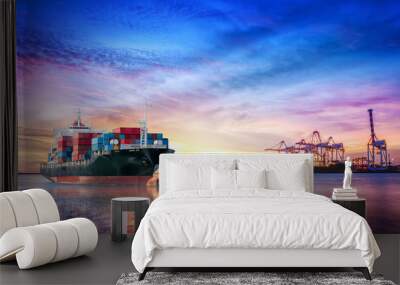 logistics and transportation of international container cargo ship in the ocean at twilight sky, fre Wall mural