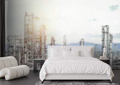 Oil and gas refinery plant at twilight sky - Petrochemical facto Wall mural