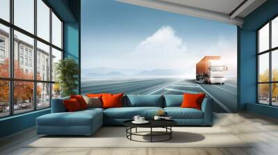 Transportation and logistics concept of Container Truck on highway road at sunset blue sky with copy space, Global Business logistic import export and cargo truck transport industry background Wall mural