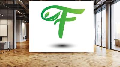 f green leaves letter ecology logo Wall mural