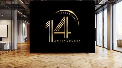 14 years anniversary celebration logotype. elegant modern number gold color Wall mural