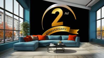 2 years golden with swoosh anniversary logo celebration Wall mural