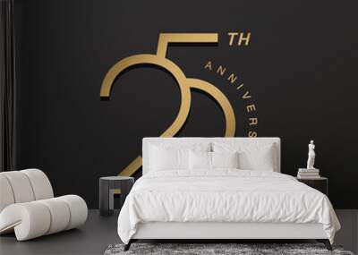 25th anniversary celebration logotype with elegant number shiny gold design Wall mural