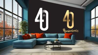 40 years anniversary celebration logo design. Anniversary logo Paper cut letter and elegance golden color isolated on black background Wall mural