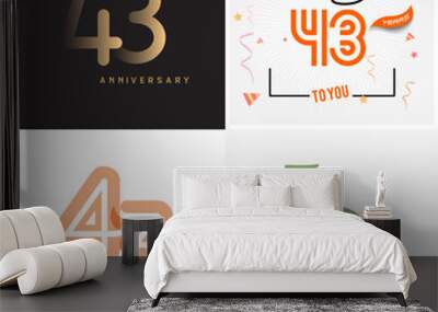 43 years anniversary vector number icon, birthday logo label, anniversary design Wall mural