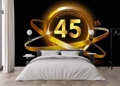 45th anniversary with gold ring graphic elements on black background Wall mural