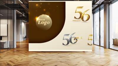 56th anniversary logotype modern gold number with shiny ribbon. alternative logo number Golden anniversary celebration Wall mural