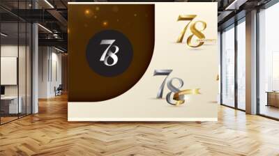 78th anniversary logotype modern gold number with shiny ribbon. alternative logo number Golden anniversary celebration Wall mural