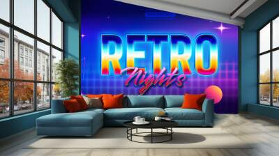 Retro Nights Text Effect with theme vibrant neon light concept for trendy flyer, poster and banner template promotion Wall mural