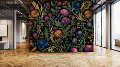 Scottish thistle paisley pattern Wall mural