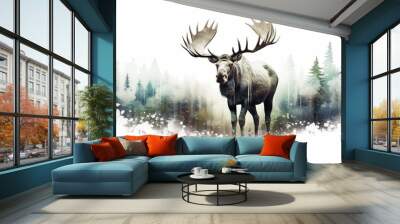 Watercolor animal moose Wall mural