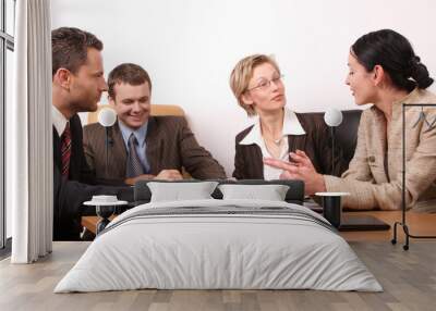 group of people negotiate at the desk Wall mural