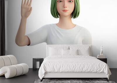 3D Illustration of Cute Casual Woman right hand up Wall mural