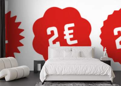 2 Price Tag Red | 2 Euro | Special Offer Icon | Sale Sticker | Deal Label | Variations Wall mural