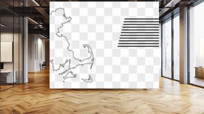 Massachusetts Map Black | State Border | United States | US America | Transparent Isolated | Variations Wall mural