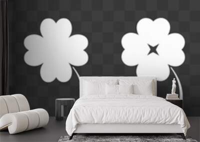 Shamrock Icon White | Shamrocks | Four Leaf Clover | Irish Symbol | St. Patrick's Day Logo | Luck Sign | Isolated | Variations Wall mural