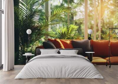 Abstract blur living room with a modern sofa and plants stock photo Homes, Interiors, Defocused  Wall mural