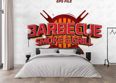 barbecue smoke grill text effect, font editable, typography, 3d text. vector template Wall mural