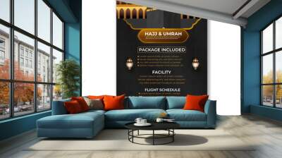 Tour Hajj and Umrah brochure Template Vector Design With realistic kaaba for Islamic background, flyer, banner Wall mural