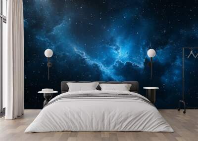 3D rendering of a beautiful blue starry sky background with many stars and nebulae in deep space. Wall mural