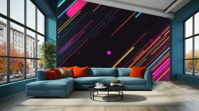 Abstract background with colorful glitch lines on a black background, with a speed effect. Wall mural