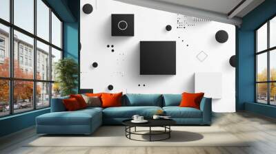 Abstract background with geometric shapes, cubes, and spheres on a white background. Wall mural