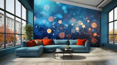 Abstract blue background with bokeh lights and copy space for text, glowing effect. Wall mural