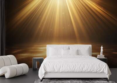 Abstract golden background with light rays and glowing lines on a dark brown backdrop. Wall mural