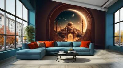 architecture Islamic mosque ramadan kareem illudtration moon eid muslim background Wall mural