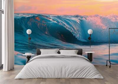 Beautiful ocean waves at sunrise with copy space for text. Wall mural