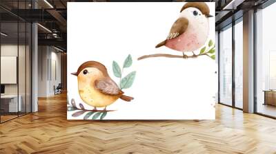 bird nature watercolor neutral colors for kids simple drawing childish cute Wall mural