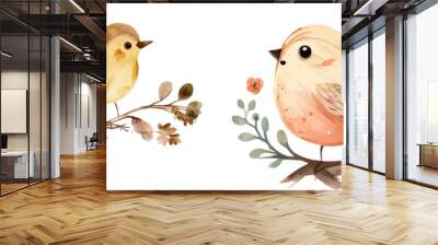 bird nature watercolor neutral colors for kids simple drawing childish cute Wall mural