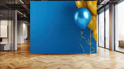 blue blue and yellow balloons on blue background, in the style of gold and blue, photorealistic pastiche Wall mural