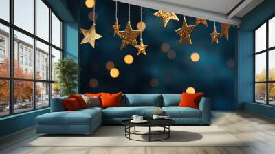 christmas star lights in the night sky, in the style of light gold and indigo, luxurious Wall mural