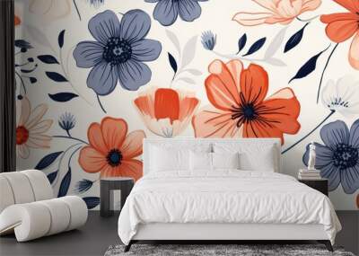 flowers and foliage colorful pattern spring summer background Wall mural