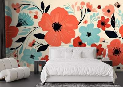 flowers and foliage colorful pattern spring summer background Wall mural