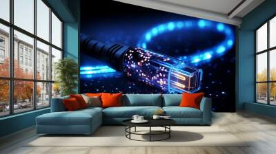 glowing cable data technology background Wall mural