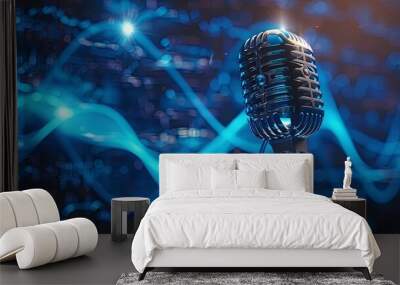 microphone with sound waves in the background Wall mural