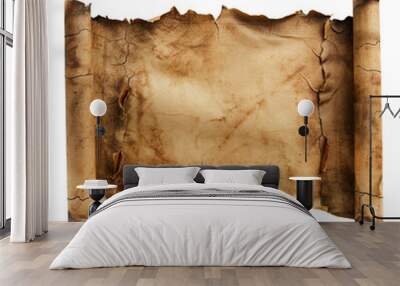 Old parchment paper with curled edges on a transparent background. Wall mural