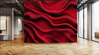 Red abstract background with wavy silk cloth, 3D rendering illustration. Wall mural