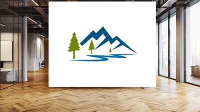 scenery mountain and pine tree vector Wall mural